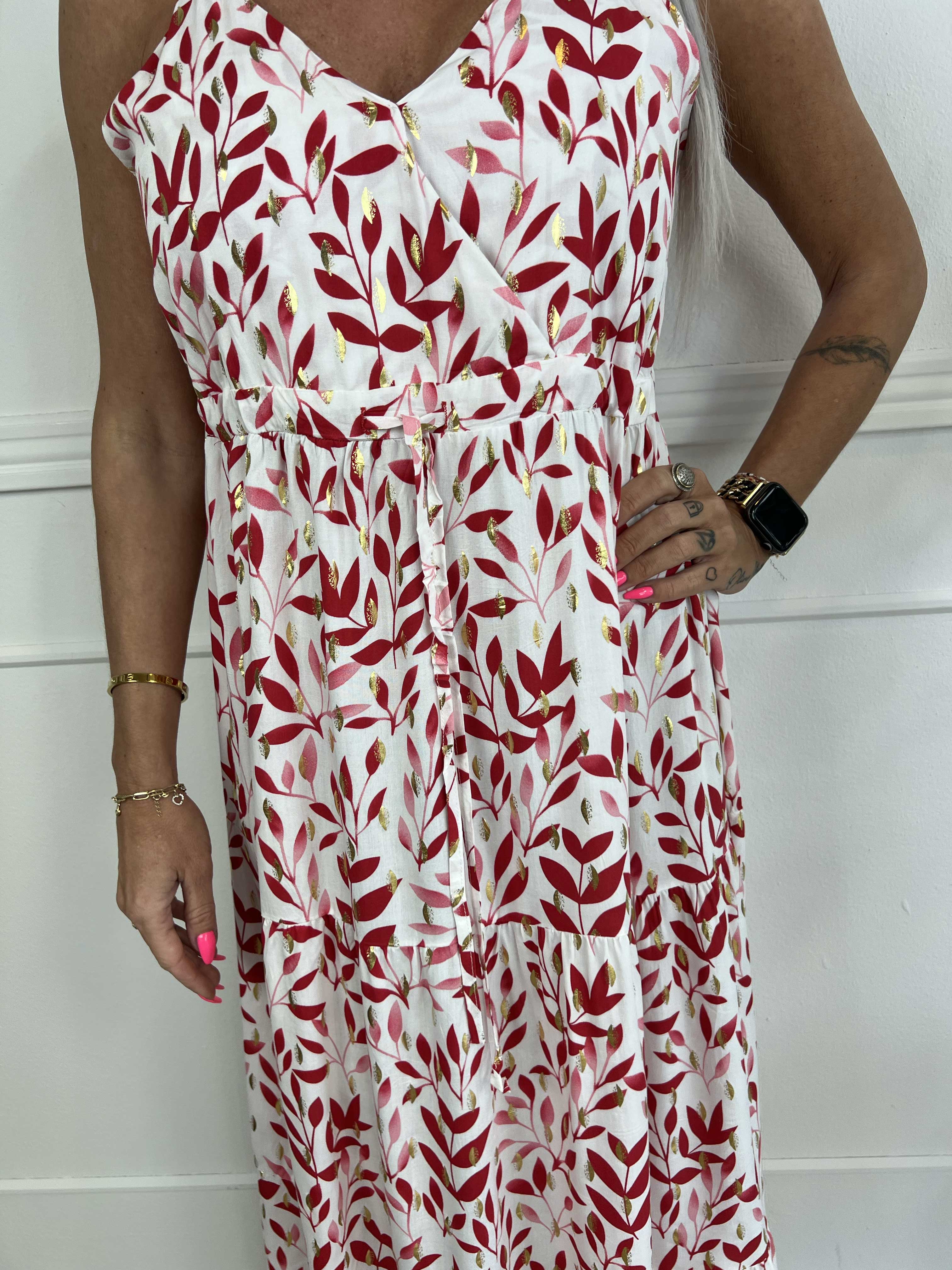 Lucie Leaf - Viskose stropkjole i bladmønster med v-udskæring